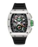 Titanium. RICHARD MILLE. A RARE AND ATTRACTIVE TITANIUM LIMITED EDITION AUTOMATIC SEMI-SKELETONISED FLYBACK CHRONOGRAPH ANNUAL CALENDAR WRISTWATCH WITH SWEEP CENTRE SECONDS