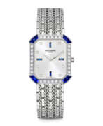 Sapphire. PATEK PHILIPPE. AN 18K WHITE GOLD, DIAMOND AND SAPPHIRE-SET BRACELET WATCH