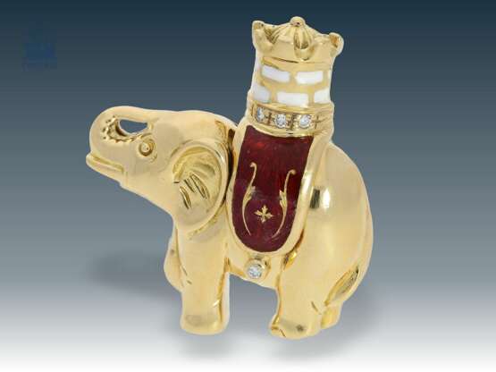 Kette: Goldkette mit sehr hochwertigem Fabergé Emaille-Anhänger mit Brillantbesatz, Motiv "Elefant", limitiert auf weltweit 200 Stück - Foto 3