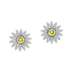 COLOURED DIAMOND AND DIAMOND EARRINGS, MOUNTED BY CARTIER