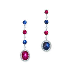 STAR SAPPHIRE, STAR RUBY AND DIAMOND EARRINGS