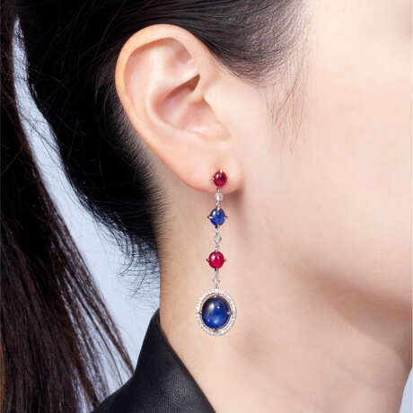 STAR SAPPHIRE, STAR RUBY AND DIAMOND EARRINGS - photo 3