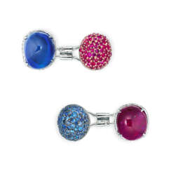 RUBY, SAPPHIRE AND DIAMOND CUFFLINKS