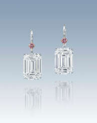 AN EXCEPTIONAL PAIR OF DIAMOND AND COLOURED DIAMOND EARRINGS