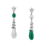 NATURAL PEARL, EMERALD AND DIAMOND EARRINGS - фото 1