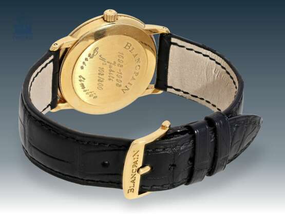 Armbanduhr: sehr seltene Blancpain Herrenuhr, "Blancpain Jubilee" No.103/300 zum 300. Geburtstag von Jehan-Jacques Blancpain 1993 mit Box und Papieren - photo 3