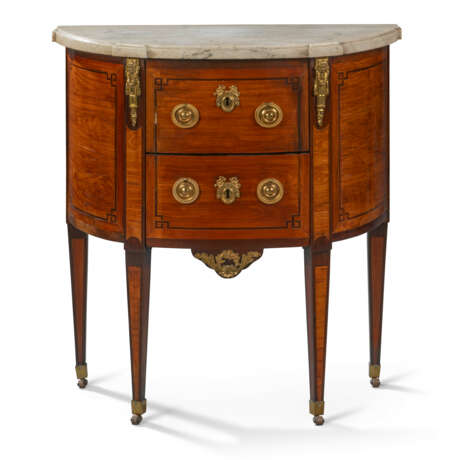 A LOUIS XVI ORMOLU-MOUNTED TULIPWOOD AND AMARANTH DEMI-LUNE COMMODE - фото 1