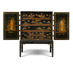 A GEORGE II BLACK AND GILT-JAPANNED CABINET-ON-STAND