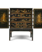 China. A GEORGE II BLACK AND GILT-JAPANNED CABINET-ON-STAND