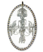 Irland. AN IRISH GEORGE III GILT-DECORATED BLUE AND WHITE GLASS OVAL MIRROR CHANDELIER