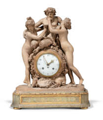 A LOUIS XVI TERRACOTTA AND SIMULATED-MARBLE STRIKING MANTEL CLOCK