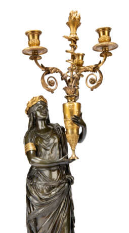 A PAIR OF LARGE FRENCH ORMOLU, PATINATED-BRONZE AND ROUGE GRIOTTE MARBLE THREE-LIGHT CANDELABRA - photo 4