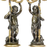 A PAIR OF LARGE FRENCH ORMOLU, PATINATED-BRONZE AND ROUGE GRIOTTE MARBLE FIVE-LIGHT CANDELABRA - photo 3