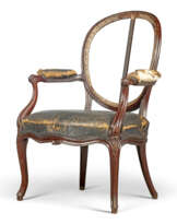 A GEORGE III MAHOGANY OPEN ARMCHAIR