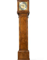AN ENGLISH WALNUT AND BURR WALNUT STRIKING LONGCASE CLOCK
