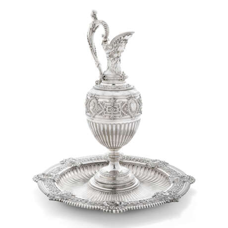 THE SNEYD TESTIMONIALA VICTORIAN LARGE SILVER EWER AND BASIN - photo 1