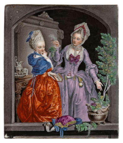 A MEISSEN PORCELAIN PLAQUE OF 'THE BOTANY LESSON' BY JOHANN GEORG SCHENAU - фото 1