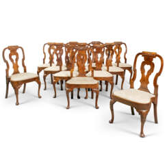 A SET OF TWELVE ANGLO-DUTCH WALNUT DINING CHAIRS