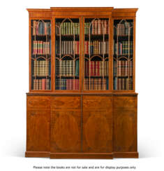 A GEORGE III MAHOGANY AND TULIPWOOD BREAKFRONT BOOKCASE