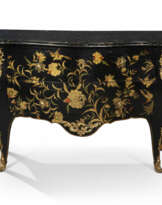 A LOUIS XV ORMOLU-MOUNTED BLACK, GILT AND POLYCHROME CHINESE LACQUER AND VERNIS MARTIN COMMODE