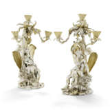 A PAIR OF VICTORIAN PARCEL-GILT SILVER-PLATED THREE-LIGHT CANDELABRA - фото 1