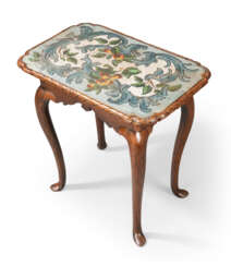 A GERMAN OAK AND BEADWORK OCCASIONAL TABLE