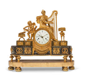 A DIRECTOIRE ORMOLU AND LEVANTO ROSSO MARBLE MANTEL CLOCK