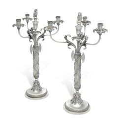 A PAIR OF ITALIAN SILVER FOUR-LIGHT CANDELABRA