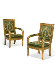 A PAIR OF RESTAURATION GILTWOOD AND GILT-GESSO FAUTEUILS