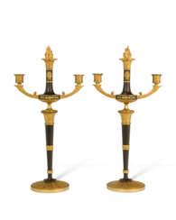 A PAIR OF REGENCY ORMOLU AND PATINATED BRONZE CANDELABRA