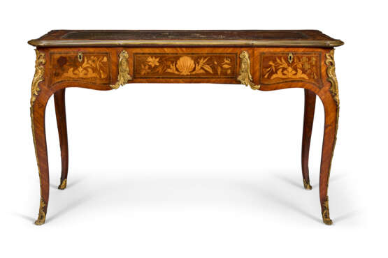 AN EARLY VICTORIAN ORMOLU-MOUNTED MAHOGANY, FRUITWOOD, AMARANTH AND MARQUETRY WRITING-TABLE - photo 1