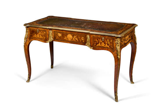 AN EARLY VICTORIAN ORMOLU-MOUNTED MAHOGANY, FRUITWOOD, AMARANTH AND MARQUETRY WRITING-TABLE - photo 2