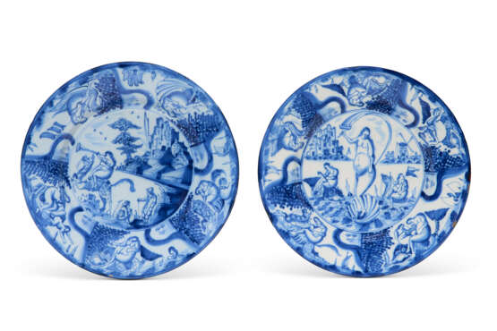 TWO LARGE DUTCH DELFT BLUE & WHITE MYTHOLOGICAL DISHES - photo 1