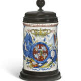 A PEWTER-MOUNTED DUTCH DELFT COMMEMORATIVE ROYAL ARMORIAL POLYCHROME TANKARD - photo 1