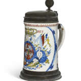 A PEWTER-MOUNTED DUTCH DELFT COMMEMORATIVE ROYAL ARMORIAL POLYCHROME TANKARD - photo 2