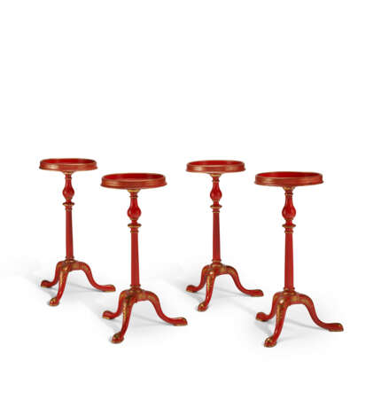 A SET OF FOUR RED-JAPANNED CIRCULAR CANDLESTANDS - photo 1