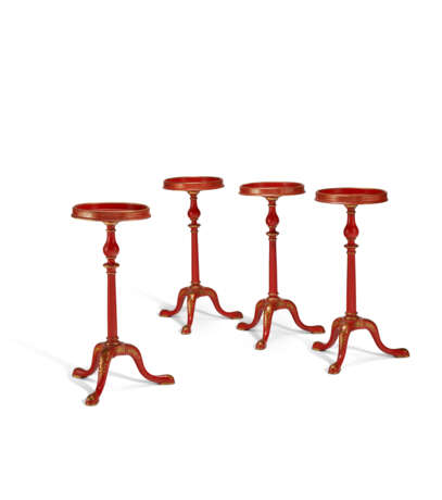 A SET OF FOUR RED-JAPANNED CIRCULAR CANDLESTANDS - photo 2