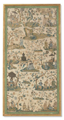 A LARGE CHINOISERIE SILK AND METALLIC NEEDLEWORK FRAGMENT - photo 1