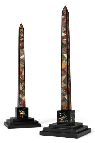 A PAIR OF SPECIMEN MARBLE AND SLATE OBELISKS - photo 1