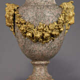 A LARGE PAIR OF FRENCH ORMOLU-MOUNTED GRANITE URNS ON ASSOCIATED PEDESTALS - photo 3