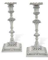 A PAIR OF GEORGE III SILVER CANDLESTICKS
