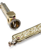 A CHAMPLEVÉ ENAMEL GOLD-MOUNTED AND SILVER-GILT POCKET KNIFE AND A CIGAR CUTTER