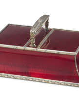 A GUILLOCHÉ ENAMEL PARCEL-GILT SILVER PLAYING CARD BOX