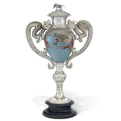 A CHINESE EXPORT SILVER-MOUNTED JAPANESE CLOISONNE ENAMEL VASE