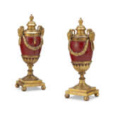 A PAIR OF GEORGE III ORMOLU-MOUNTED RED ENAMELED CANDLE VASES - photo 2