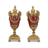 A PAIR OF GEORGE III ORMOLU-MOUNTED RED ENAMELED CANDLE VASES - photo 3