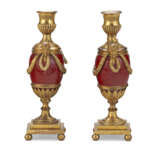 A PAIR OF GEORGE III ORMOLU-MOUNTED RED ENAMELED CANDLE VASES - photo 5