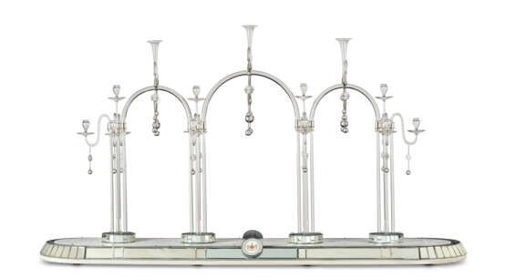 A SILVERED-METAL CUT MIRRORED-GLASS FOURTEEN LIGHT SURTOUT DE TABLE - photo 1