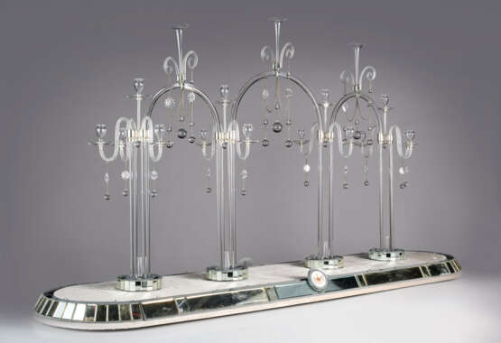 A SILVERED-METAL CUT MIRRORED-GLASS FOURTEEN LIGHT SURTOUT DE TABLE - photo 2