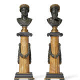 A PAIR OF FRENCH PARCEL-GILT, PATINATED BRONZE AND GIALLO ANTICO MARBLE COLUMNS - фото 1